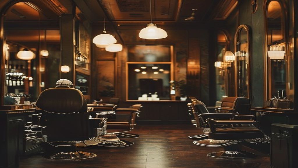 Interior de BarberHaus con sillones vintage y espejos