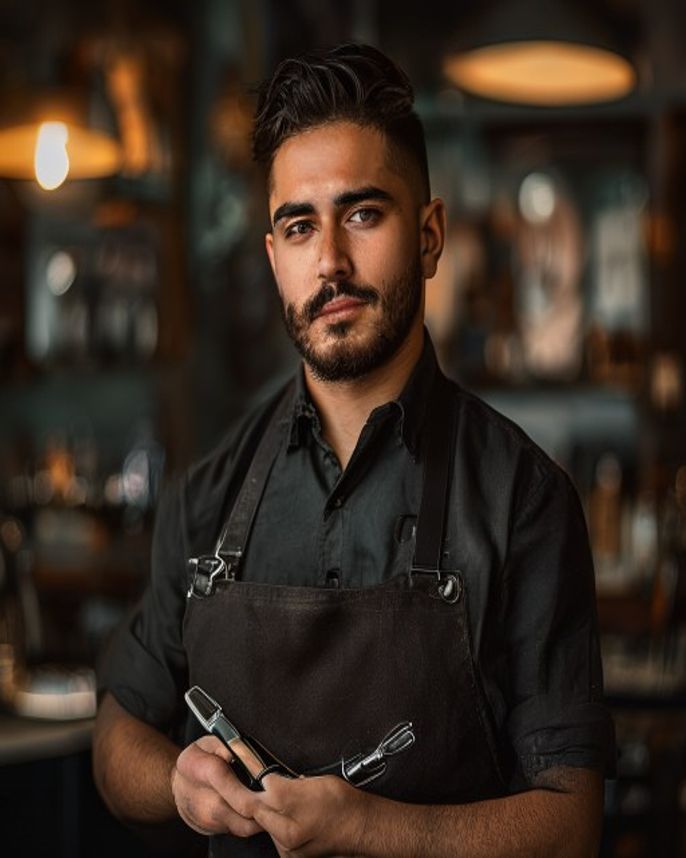 Retrato de Mateo Ríos, Barber en BarberHaus